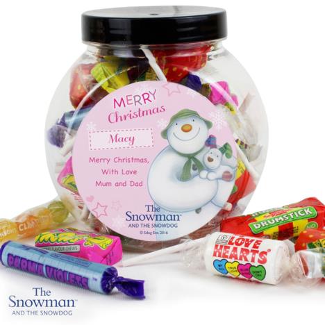 Personalised The Snowman & The Snowdog Pink Sweet Jar £8.99